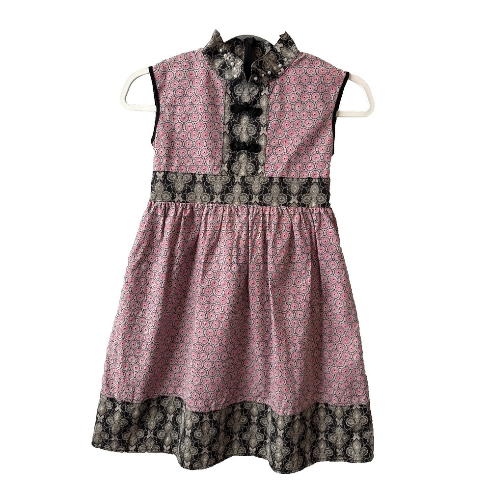 Redfish Kids Sleeveless Mandarin Beaded Pink Patchwork‎ Girls A Line Dress 8